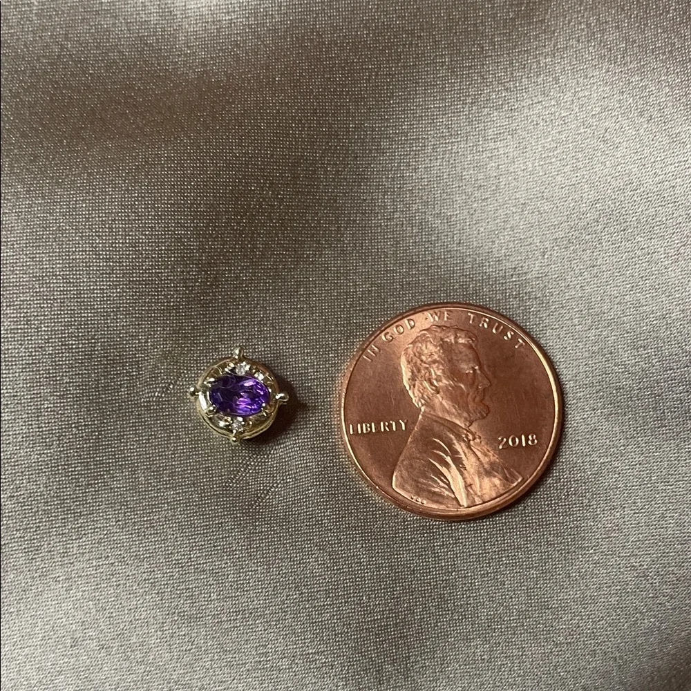 Vintage Solid 14k and Genuine Amethyst Bracelet Slide Charm 7mm - Picture 2 of 8
